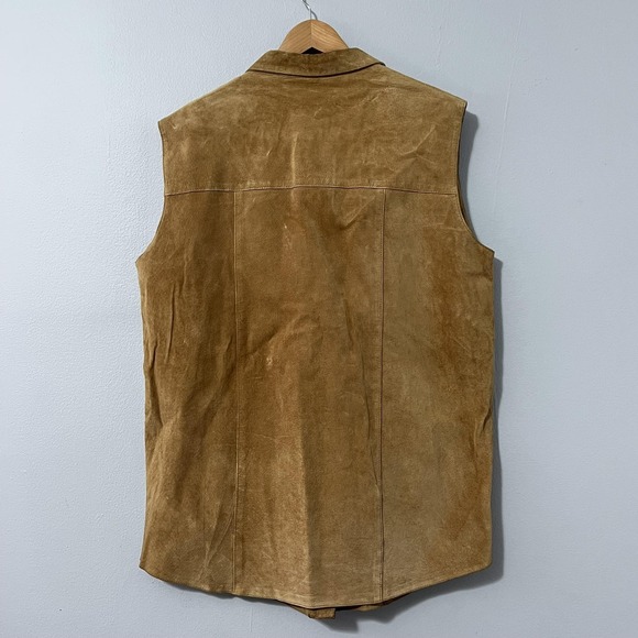 Front Line Vest Womens 14 Tan Suede Leather Button Front Collared Lined Pockets - Picture 2 of 16